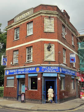 The Clare Hall pub in Stepney is now a fried chicken shop. As seen on Paul Talling's Derelcit London walking tour of lost pubs of Shadwell and Stepney