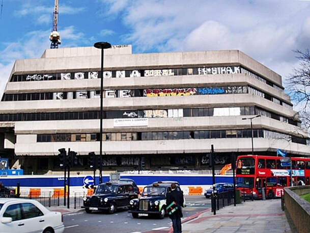 The derelict eyesore of the Island Block ex GLC offices at the Westminster Bridge Roundabout