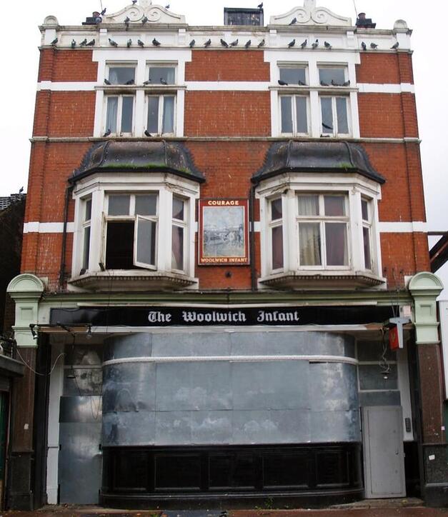 The boarded up derelict Woolwich Infant pub on Plumstead Roadis now a takeaway