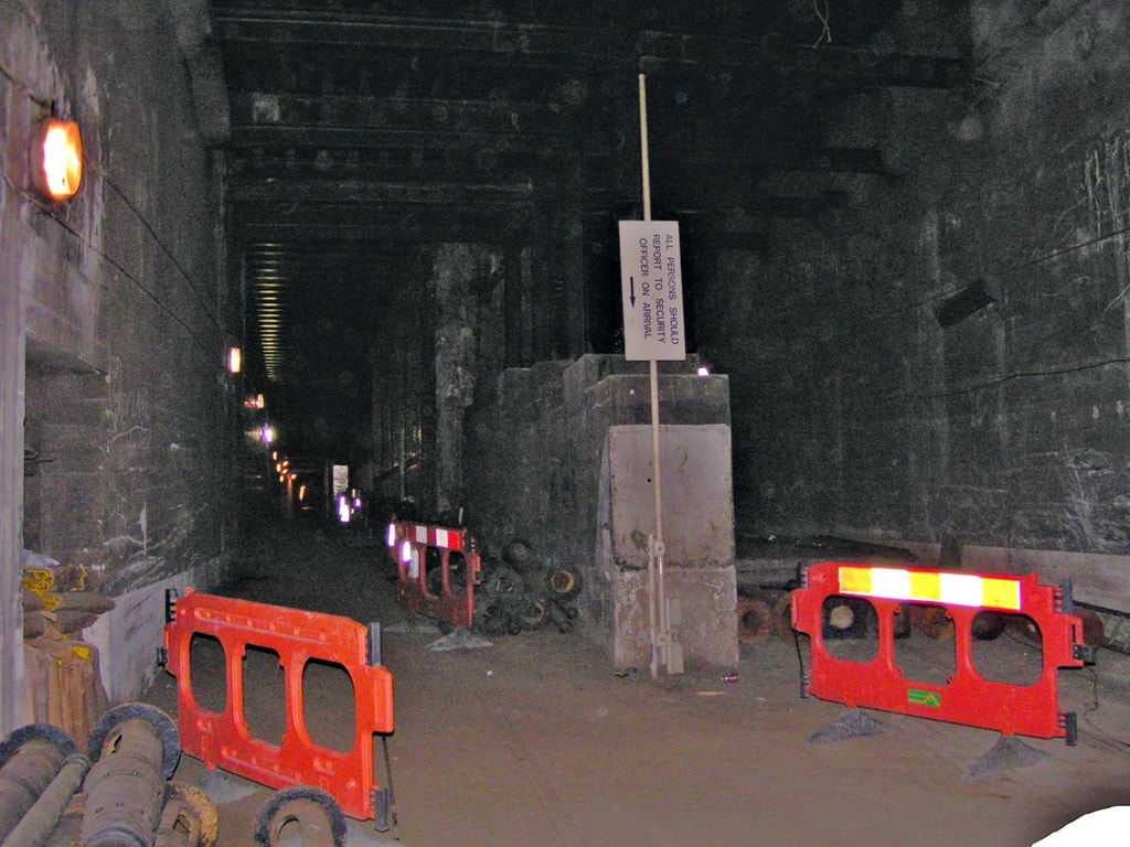 Inside abandoned London Transport tram tunnel in Holborn