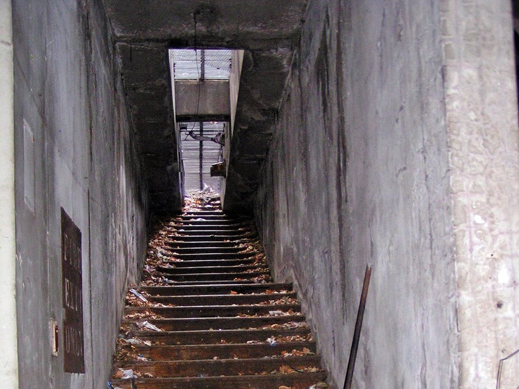 Steps leading to Kingsway street level from derelict tram station