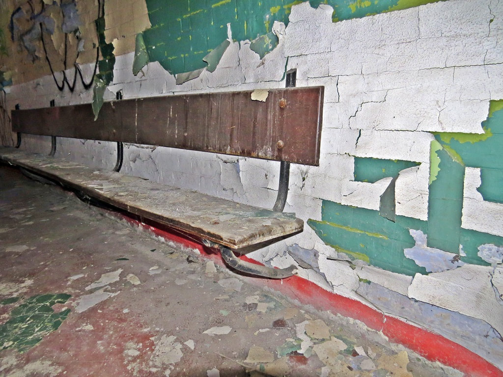 Decaying corridors inside abandoned swimming pool in Ladywell. South London