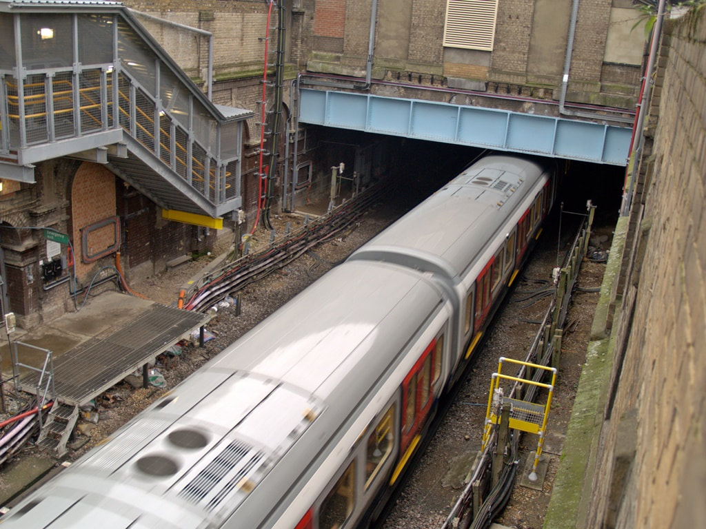 Tube train passes through disused Marlborough Road  Underground