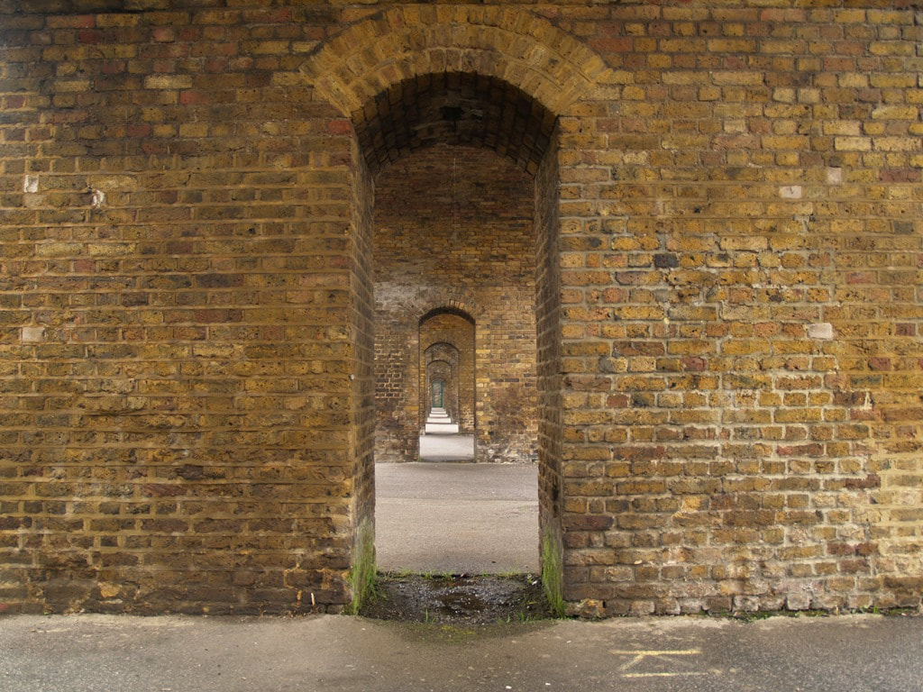 Disused viaduct at Millwall Park on the Isle of Dogs next to a former Millwall FC ground.