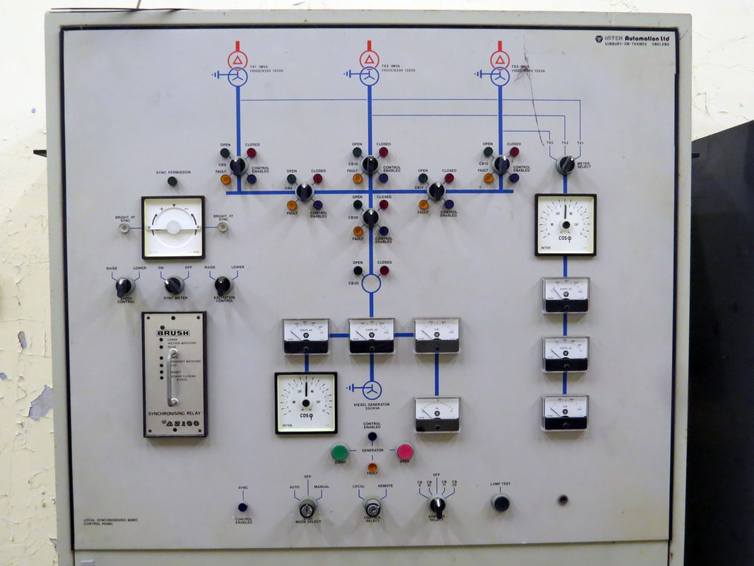 Large disused control panel in the former New River Head Engine House 