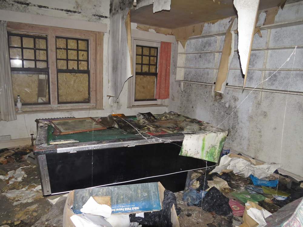 Abandoned pool or snooker table in decaying London property 