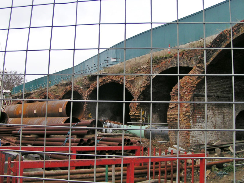Demolition of Victorian viaduct behind St Pancras station in preparation for Eurostar
