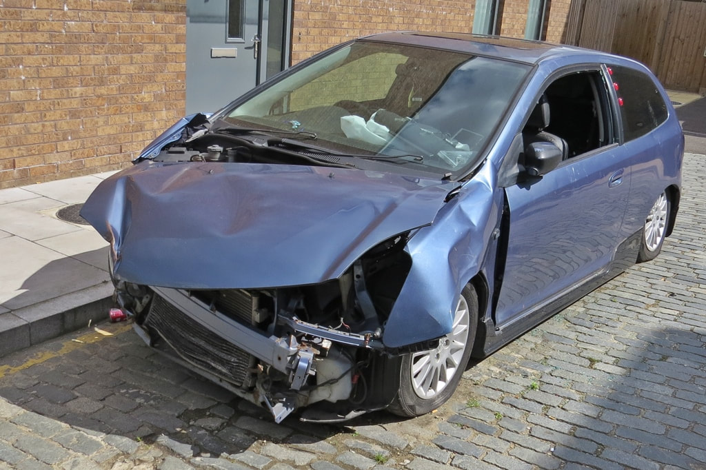 car crash wreck in Poplar, East London