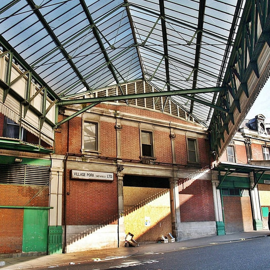 Derelict Smithfield in Farringdon beside the River Fleet. London walking tours with Paul Talling routes of lost rivers/canals/docks 