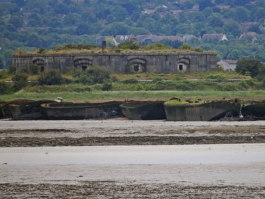Picture of  The derelict Fort Darnet on the Medway.Disarmed before the First World War. In the Second World War, the fort was used as observation posts, with platforms and pillboxes built on top.