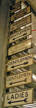 Picture of signs for public toilet signs on railway stations in London Transport Museum depot in Acton