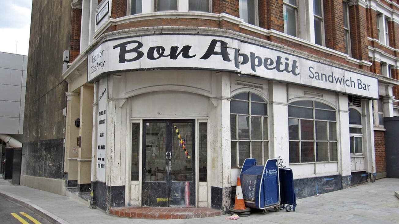 The derelict Bon Appetit Sandwich Bar now Beaumont Business Centrebeside Blackfriars Bridge