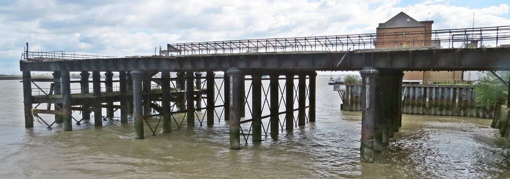 derelict Gravesend West Station Pier once used for boat trains