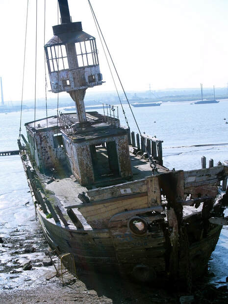 Wreck of the Gull Lightship in 2008. Grays Beach on the River Thames next to Thurrock Yacht Club