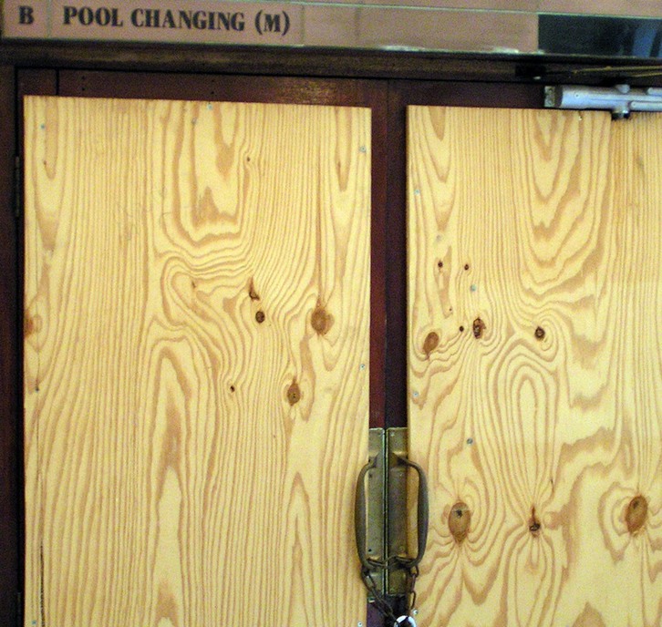 Picture  of boarded up swimming pool changing rooms in Soho, London, W1