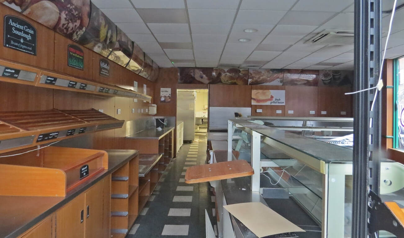 Interior of empty closed down Percy Ingle Bakery shop in East London after closure