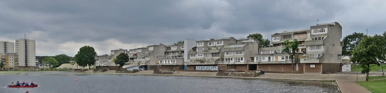 Southmere overlooked by Thamesmead Estate awaiting demolition  , London SE2
