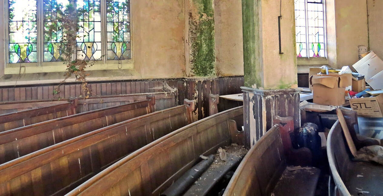 Picture of derelict interior of ​United Reform Church in South Norwood, SE25