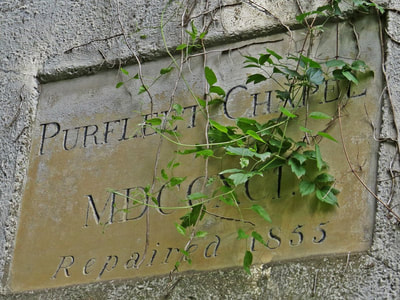 Plaque on side of derelict Purfleet Chapel