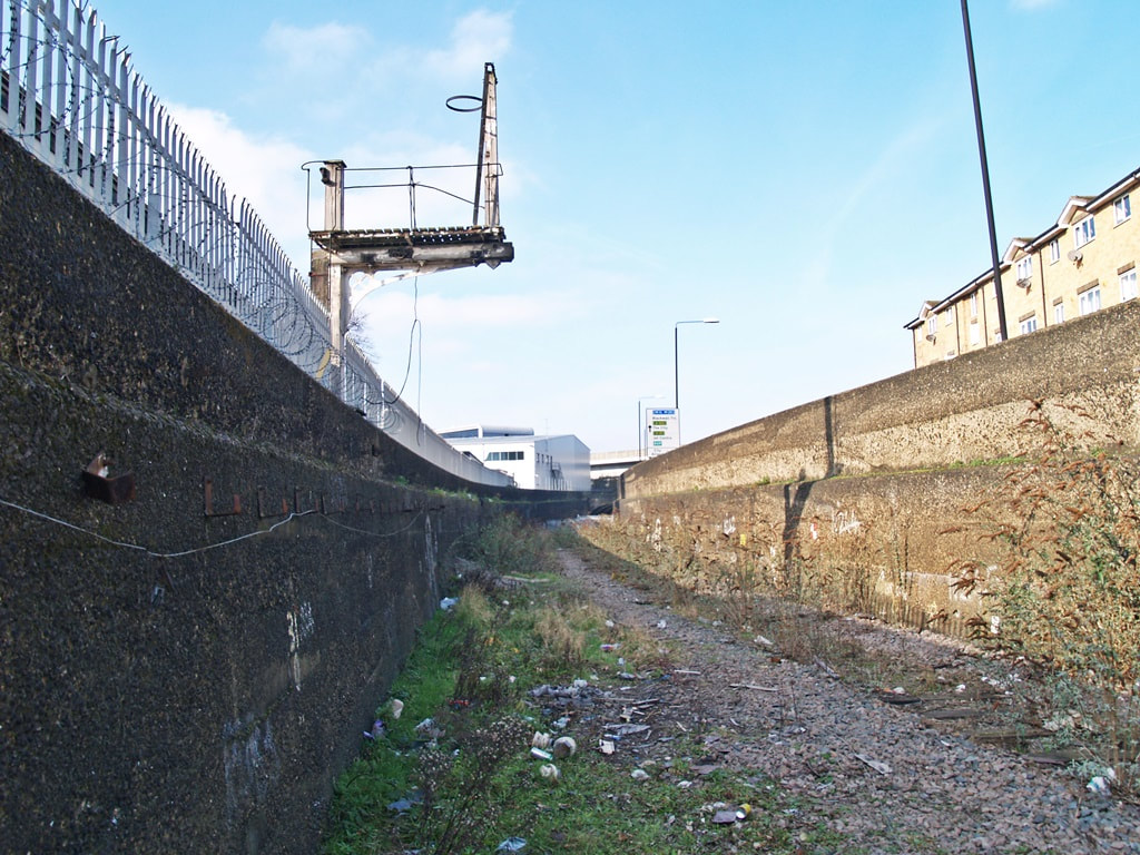 Disused signal trackside on the North London Line in Silvertown