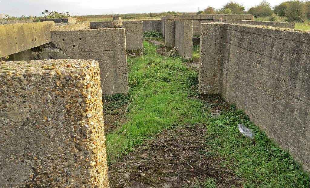  Crayford Marshes,London Borough of Bexley. Heavy Anti-aircraft battery includes four gun emplacements, a fire command post, two pillboxes, air raid shelter and Bofors gun emplacement.