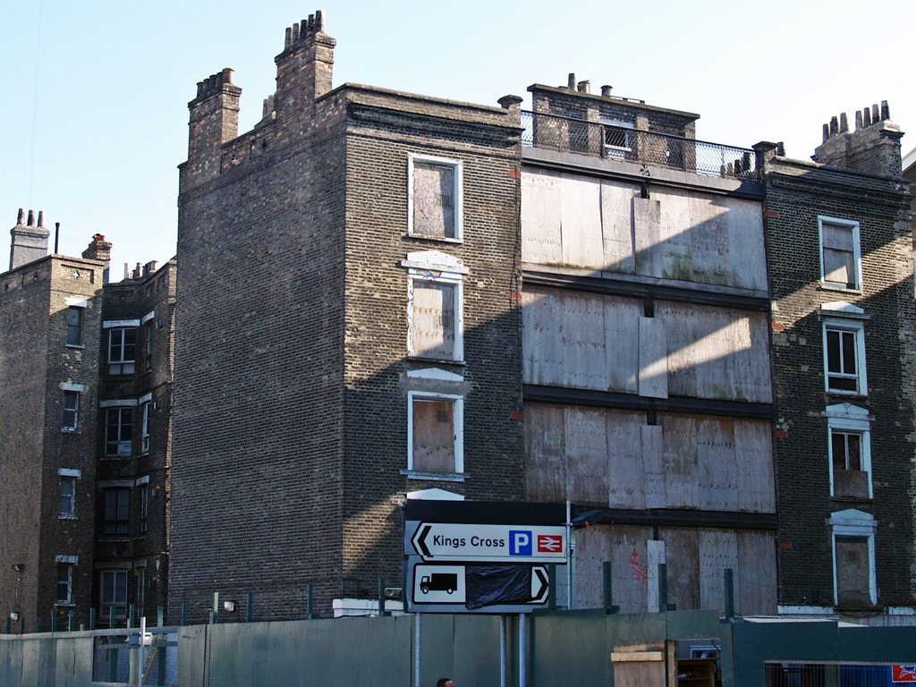Dilapidated block of Stanley Buildings in Kings Cross