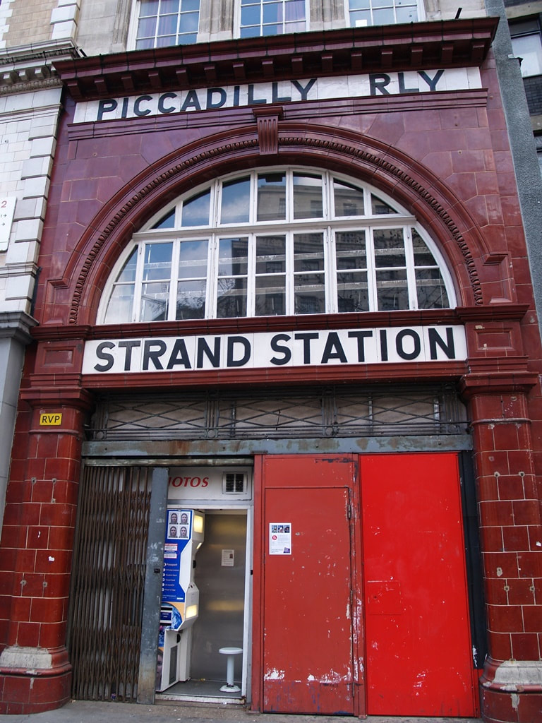 Strand Station with Leslie Green red tiling on redundant tube station