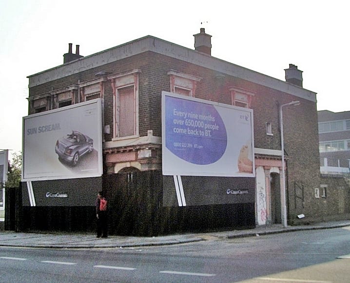 Derelict Two Brewers on High Street Stratford.The cleared site was an Olympic car park in 2012 and the site is currently vacant.
