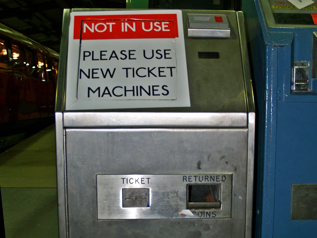 former tube ticket machine at the  London Transport Museum Depot at Acton 