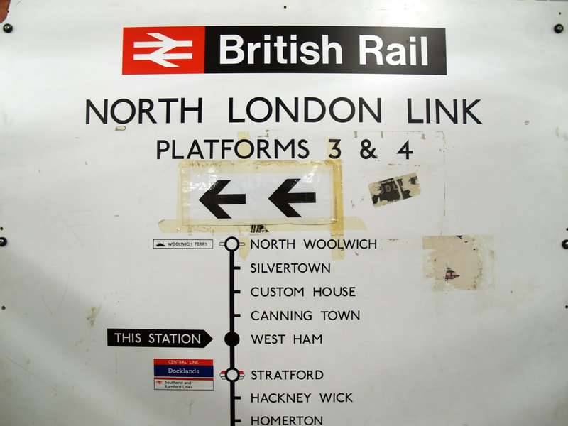 British Rail sign for the North London Link platforms with list of stations