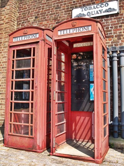 Broken k6 telephone boxes in East London