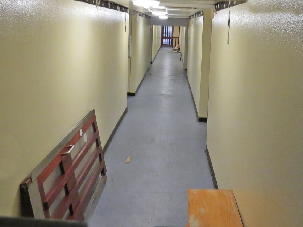 corridor in block of abandoned flats in North London