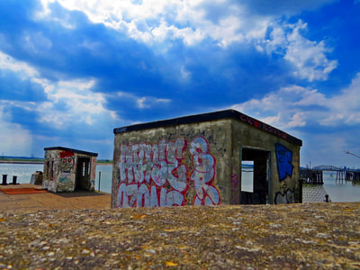 Abandoned concrete sheds in Purfleet on the Thames Estuary