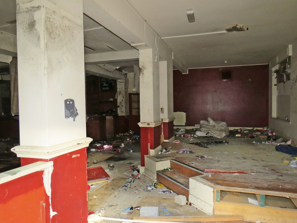 Wrecked interior of the closed down Windmill pub in Croydon