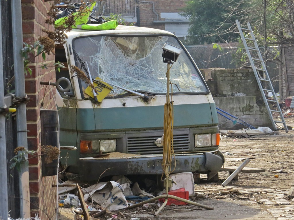 Peckham scaffolding yard vandalised vehicle